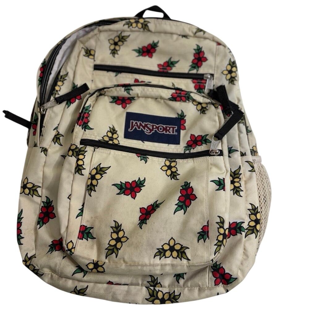 JanSport Big Student Backpack in the "Tattoo Blossom" Pattern Cream Multicolor